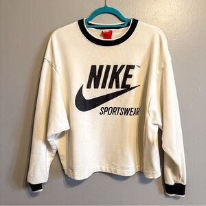 Nike Sportswear Crewneck Sweatshirt White Black Logo Pullover Size S
